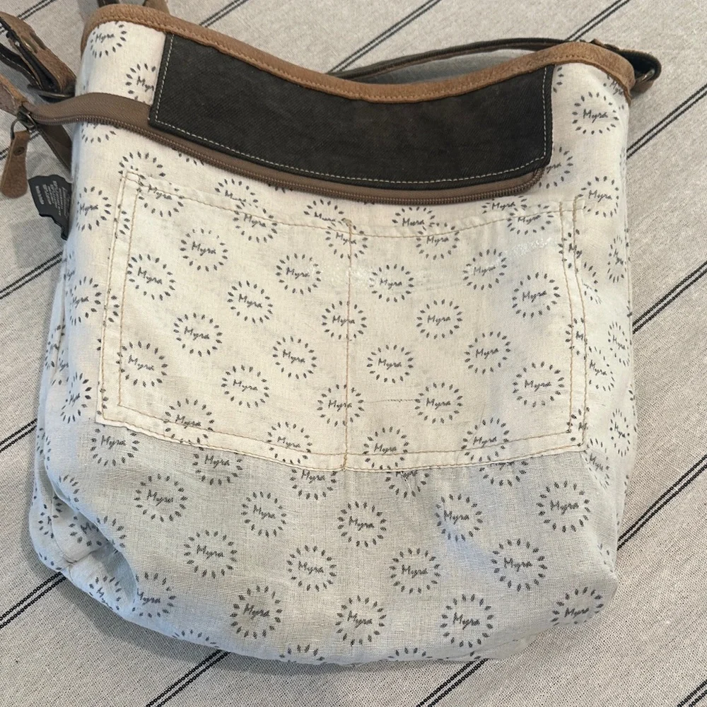Stylish Brown & Cream Patterned Crossbody Tote